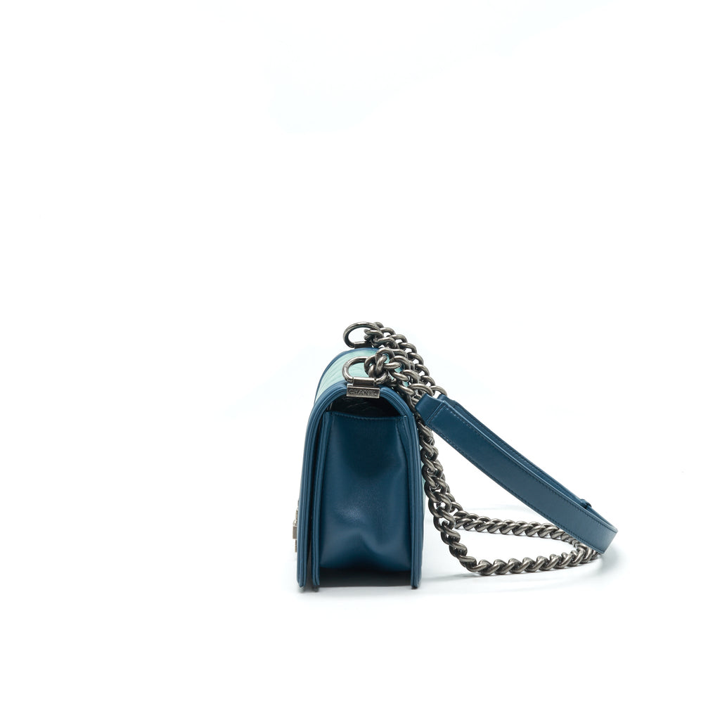 CHANEL MEDIUM LEBOY BAG GREEN RUTHENIUM HARDWARE