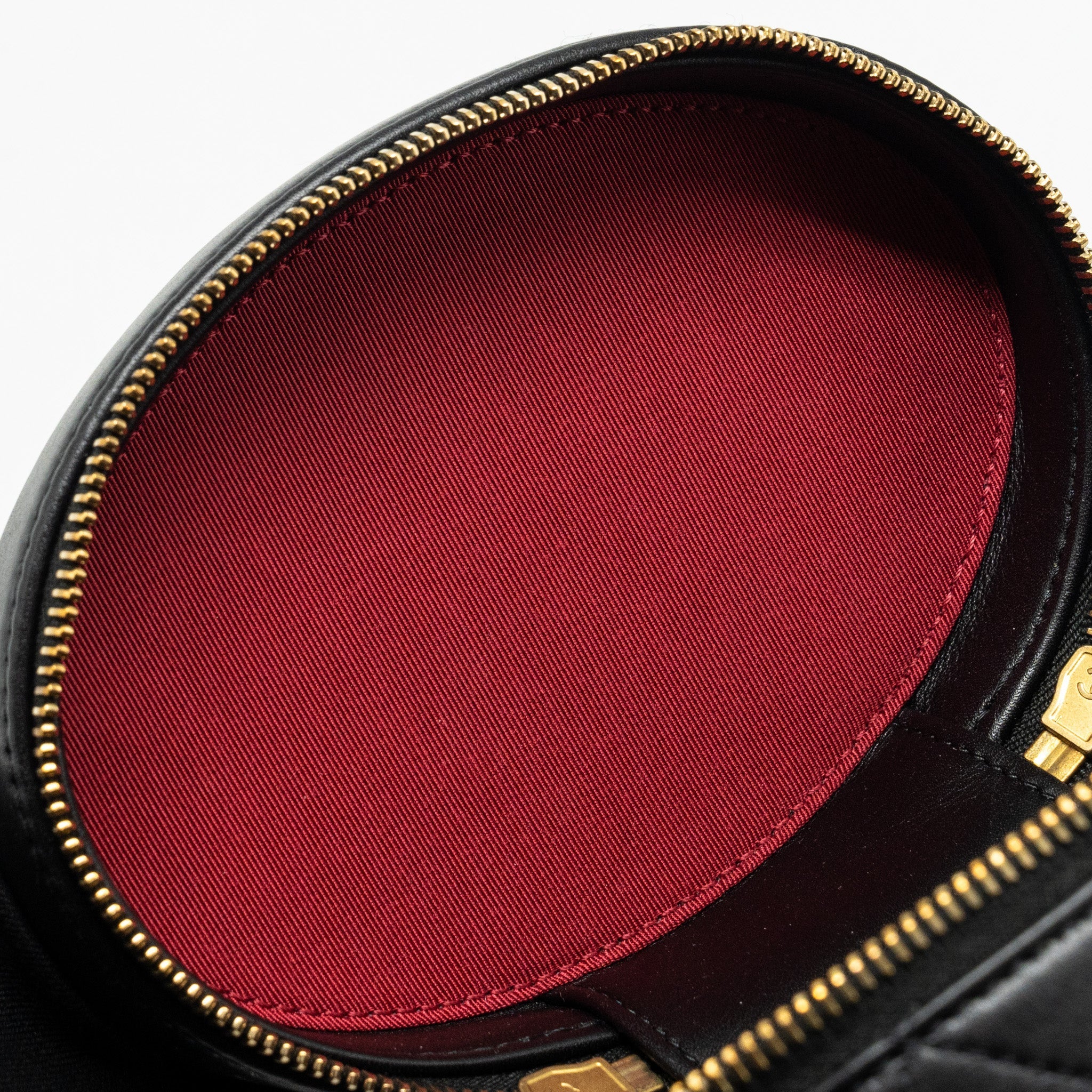 CHANEL PEARL LETTER LOGO DETAILED VANITY CASE CALFSKIN BLACK GHW