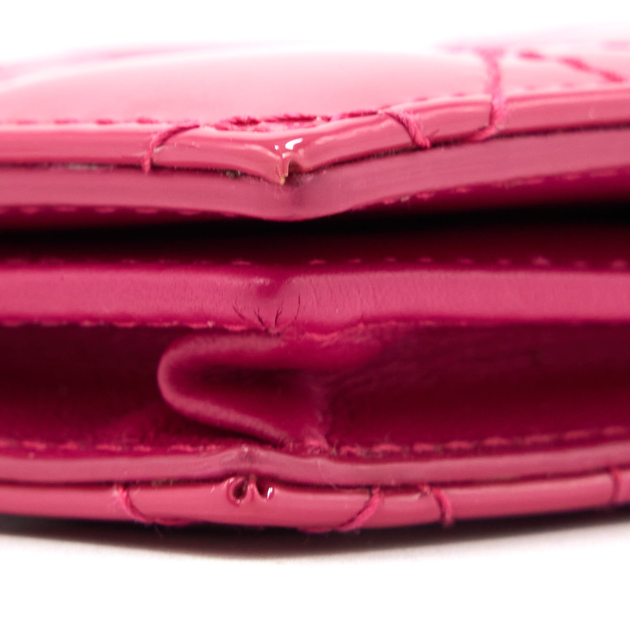 DIOR FLAP CARD HOLDER PATENT CALFSKIN PINK GHW