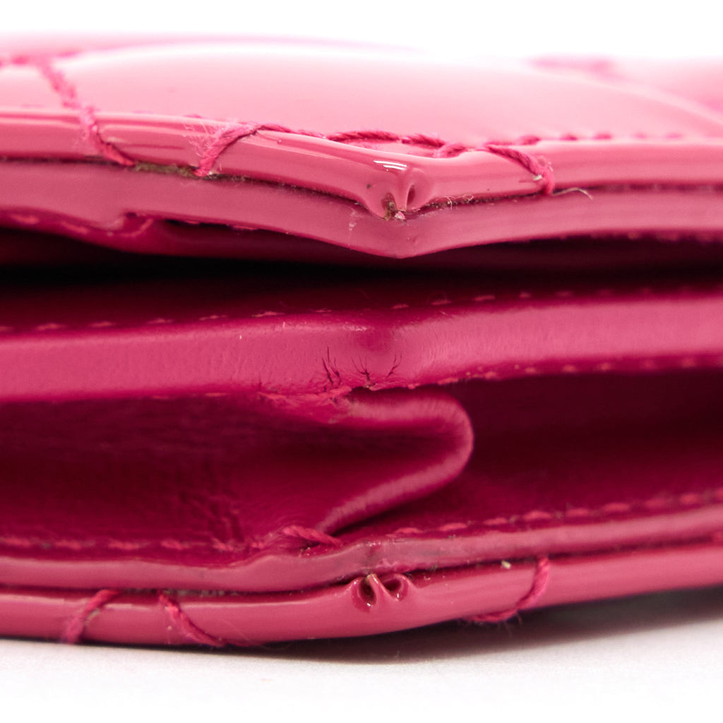 DIOR FLAP CARD HOLDER PATENT CALFSKIN PINK GHW