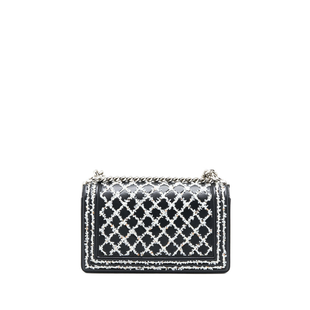 CHANEL MEDIUM BOY BAG LIMITED LAMBSKIN BLACK/WHITE SHW