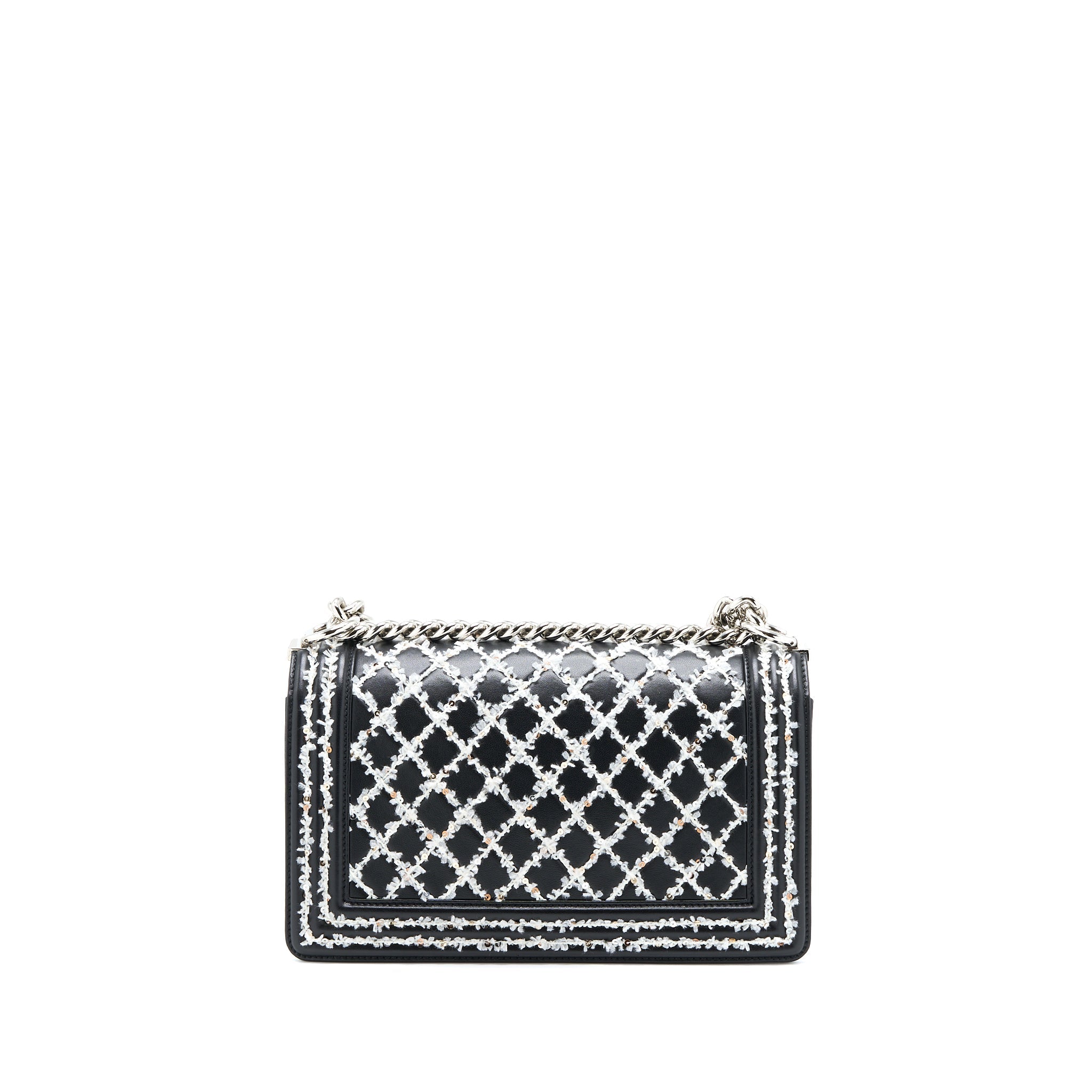 CHANEL MEDIUM BOY BAG LIMITED LAMBSKIN BLACK/WHITE SHW