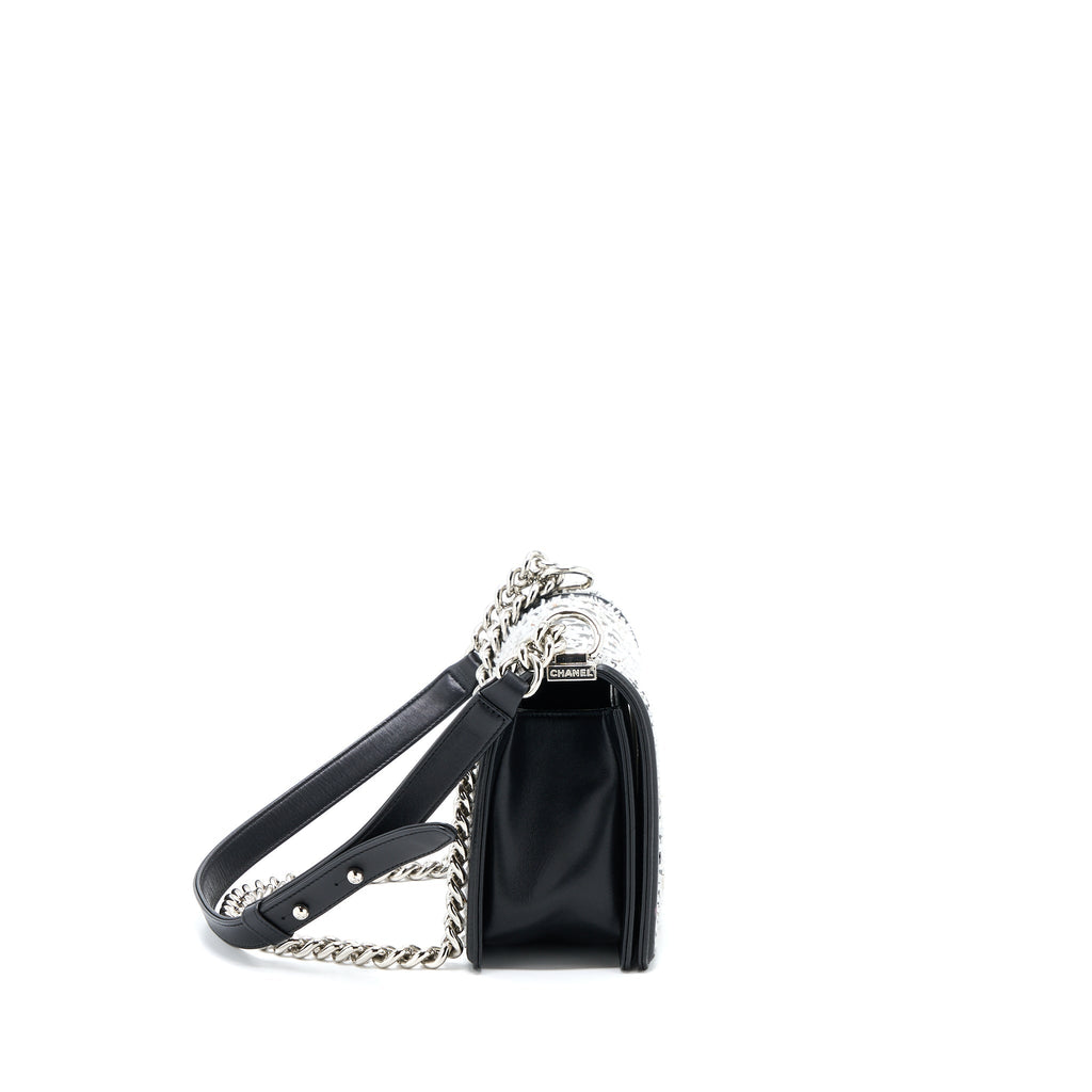 CHANEL MEDIUM BOY BAG LIMITED LAMBSKIN BLACK/WHITE SHW