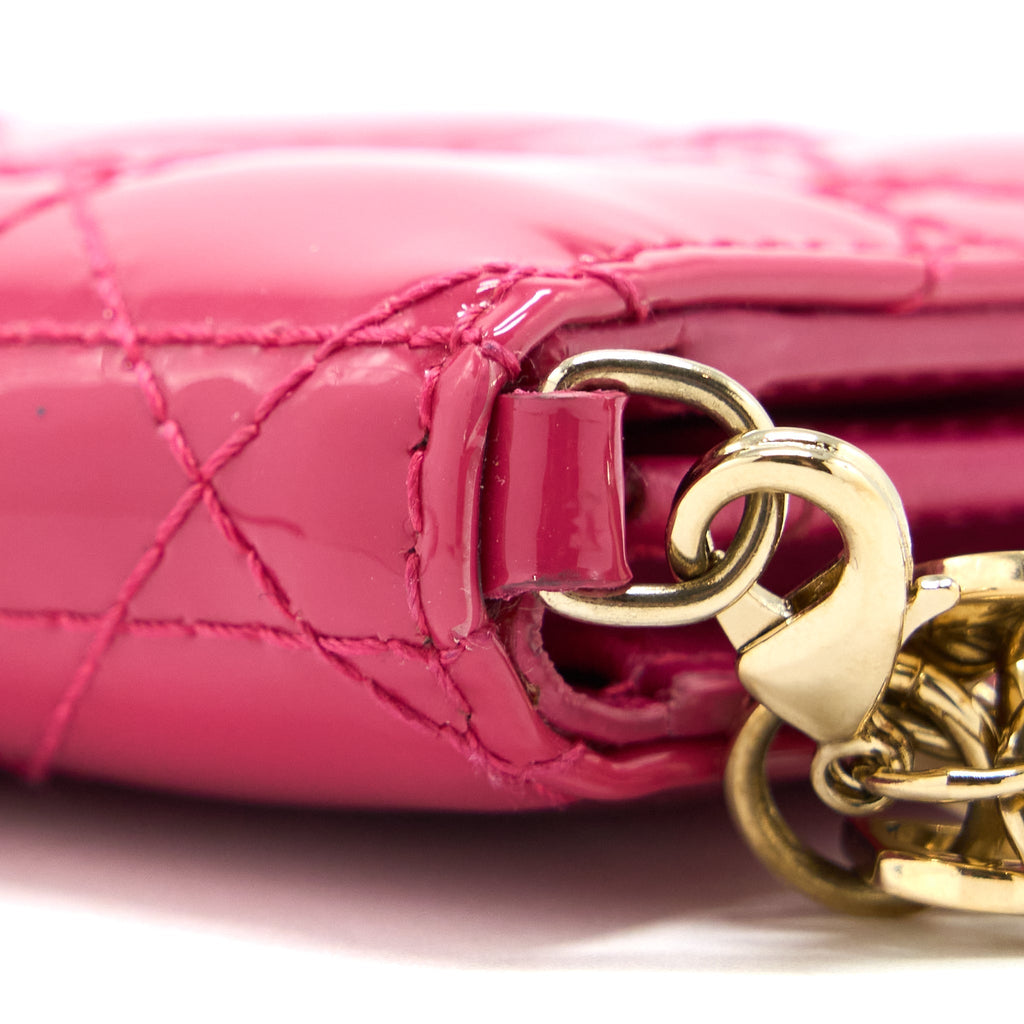 DIOR FLAP CARD HOLDER PATENT CALFSKIN PINK GHW