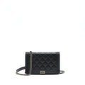 CHANEL BOY WALLET ON CHAIN CAVIAR BLACK RUTHENIUM SLIVER HARDWARE (MICROCHIP）