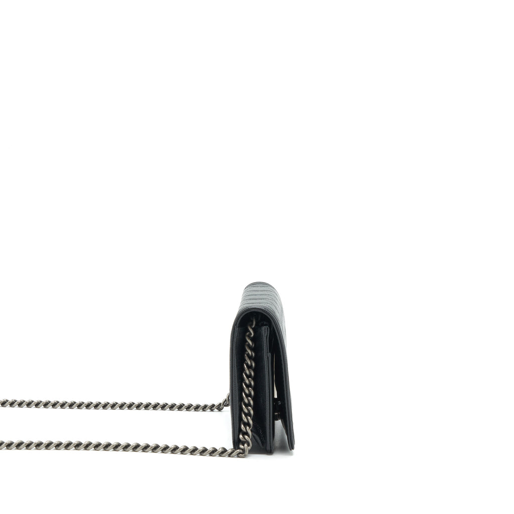CHANEL BOY WALLET ON CHAIN CAVIAR BLACK RUTHENIUM SLIVER HARDWARE (MICROCHIP）
