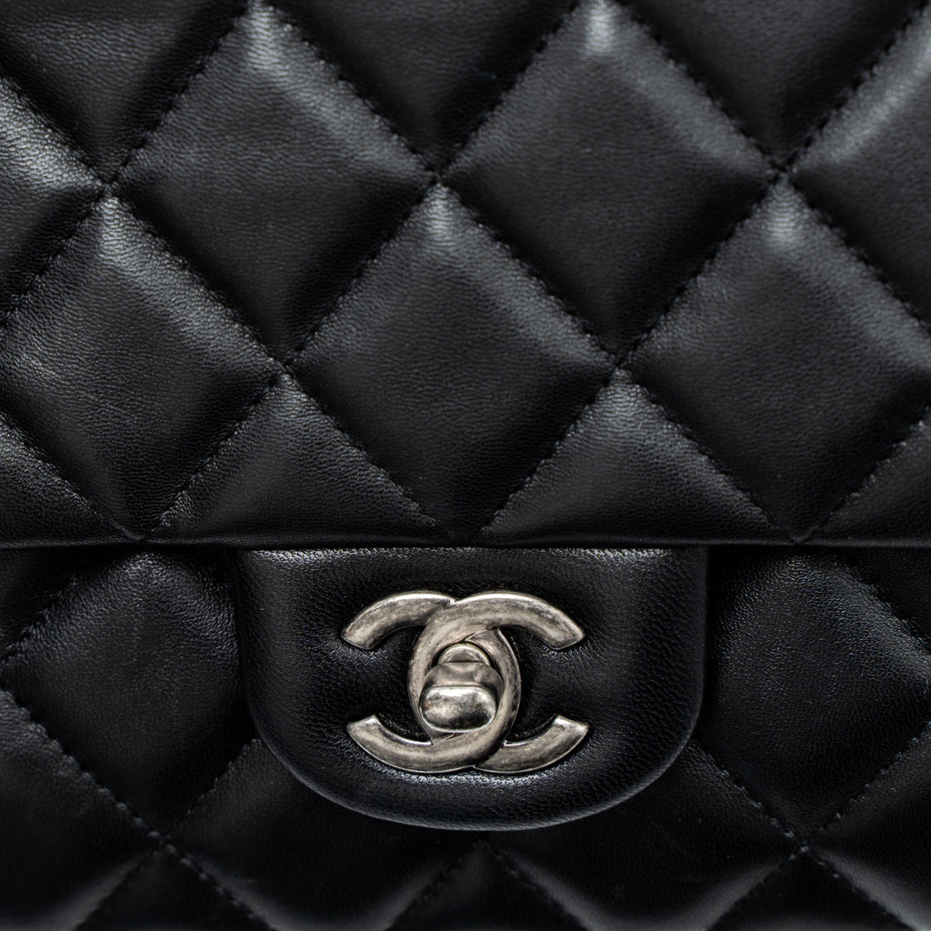 CHANEL TIMELESS CLUTCH WITH CHAIN LAMBSKIN BLACK RUTHENIUM HARDWARE
