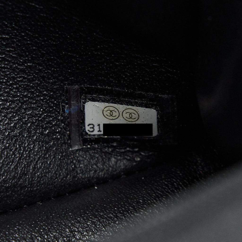 CHANEL RECTANGULAR MINI TOP HANDLE FLAP BAG GRANIED CALFSKIN BLACK GHW