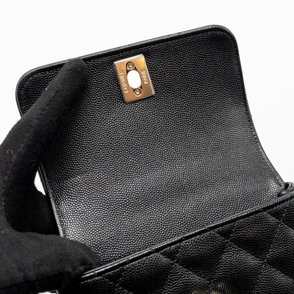 CHANEL COCO HANDLE MINI CLUTCH WITH CHAIN CAVIAR BLACK LGHW (MICROCHIP)