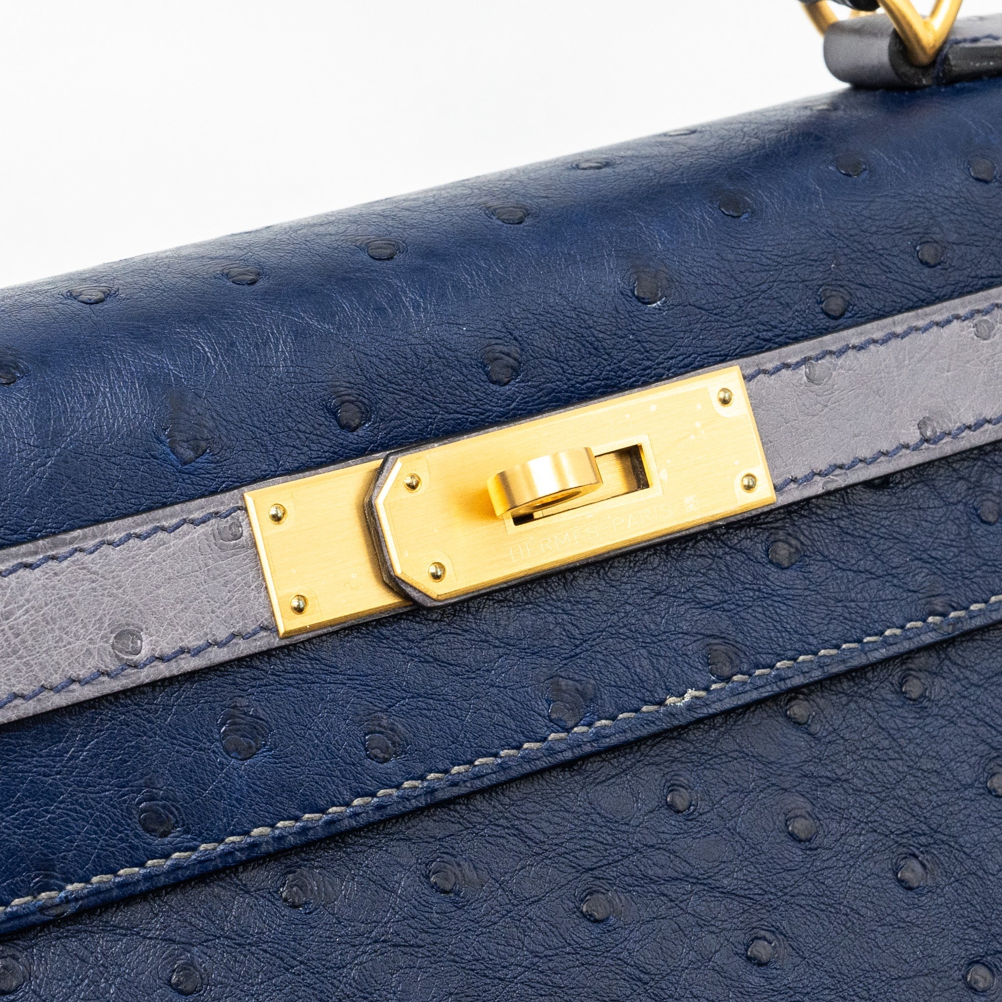 HERMES KELLY 28 OSTRICH BLUE IRIS/ GRIS AGATE GHW
