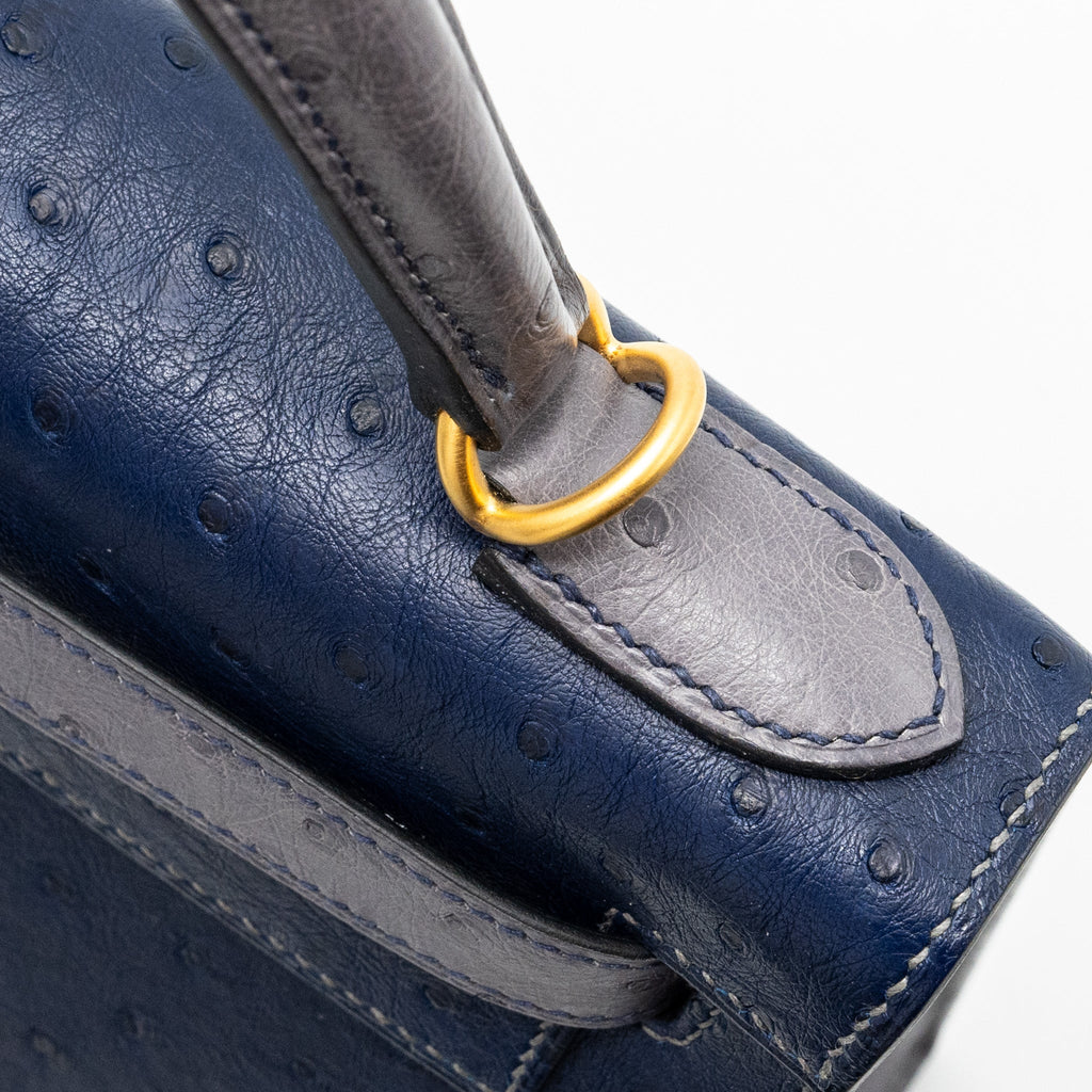 HERMES KELLY 28 OSTRICH BLUE IRIS/ GRIS AGATE GHW