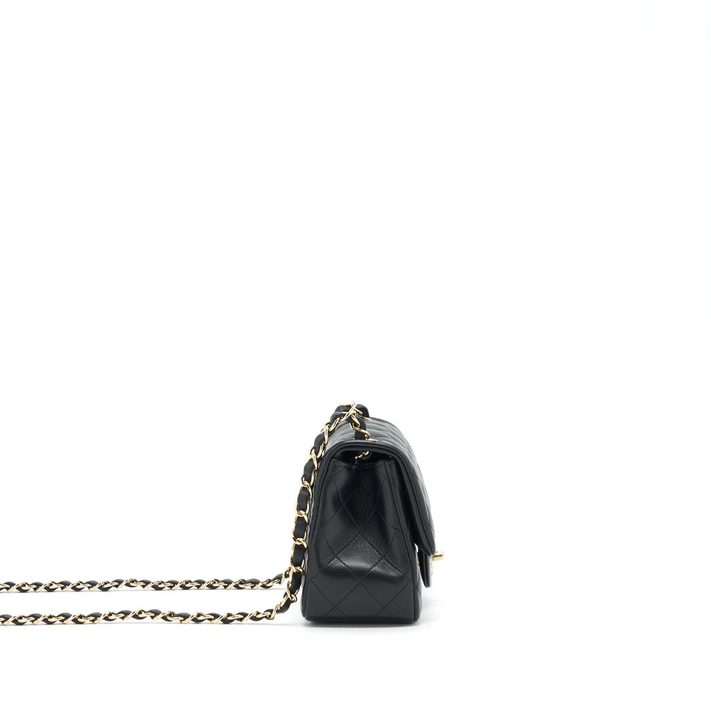 CHANEL MINI SQUARE FLAP BAG LAMBSKIN BLACK LGHW