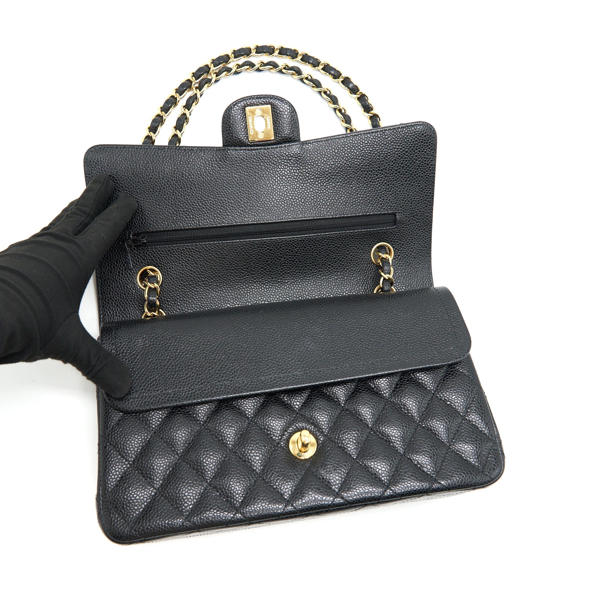 CHANEL MEDIUM CLASSIC DOUBLE FLAP BAG CAVIAR BLACK GHW SERIAL 25
