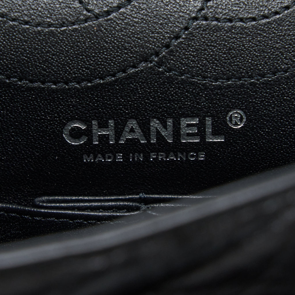 CHANEL SMALL 2.55 REISSUE FLAP BAG AGED CALFSKIN SO BLACK WITH BLACK HARDWARE (MICROCHIP)