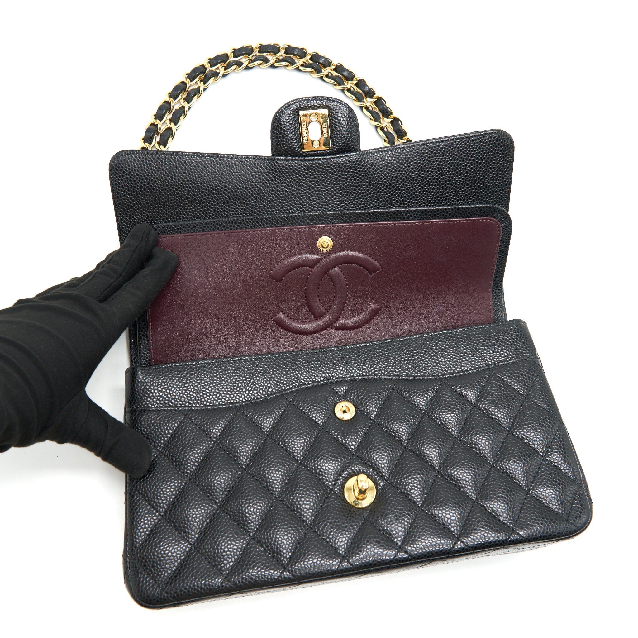 CHANEL MEDIUM CLASSIC DOUBLE FLAP BAG CAVIAR BLACK GHW SERIAL 25