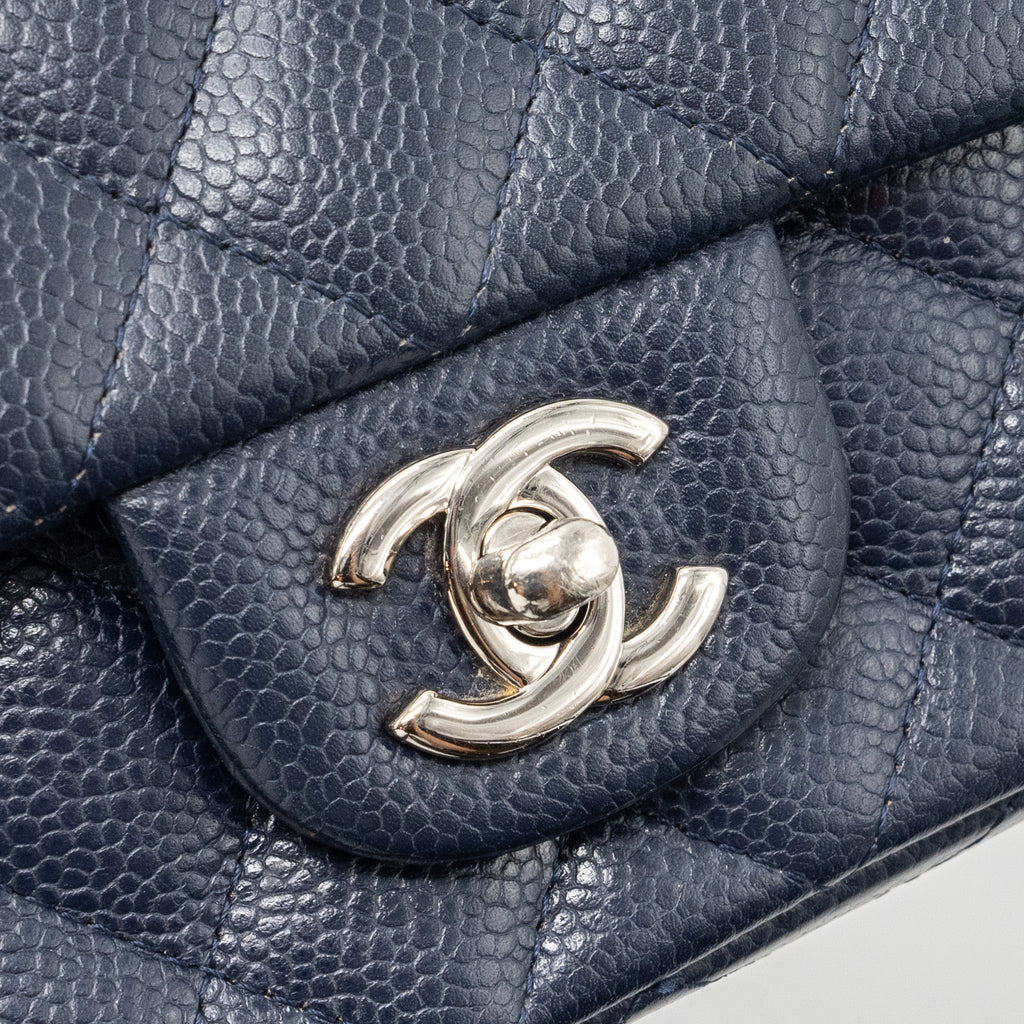 CHANEL CLASSIC MINI RECTANGULAR FLAP BAG CAVIAR NAVY SHW