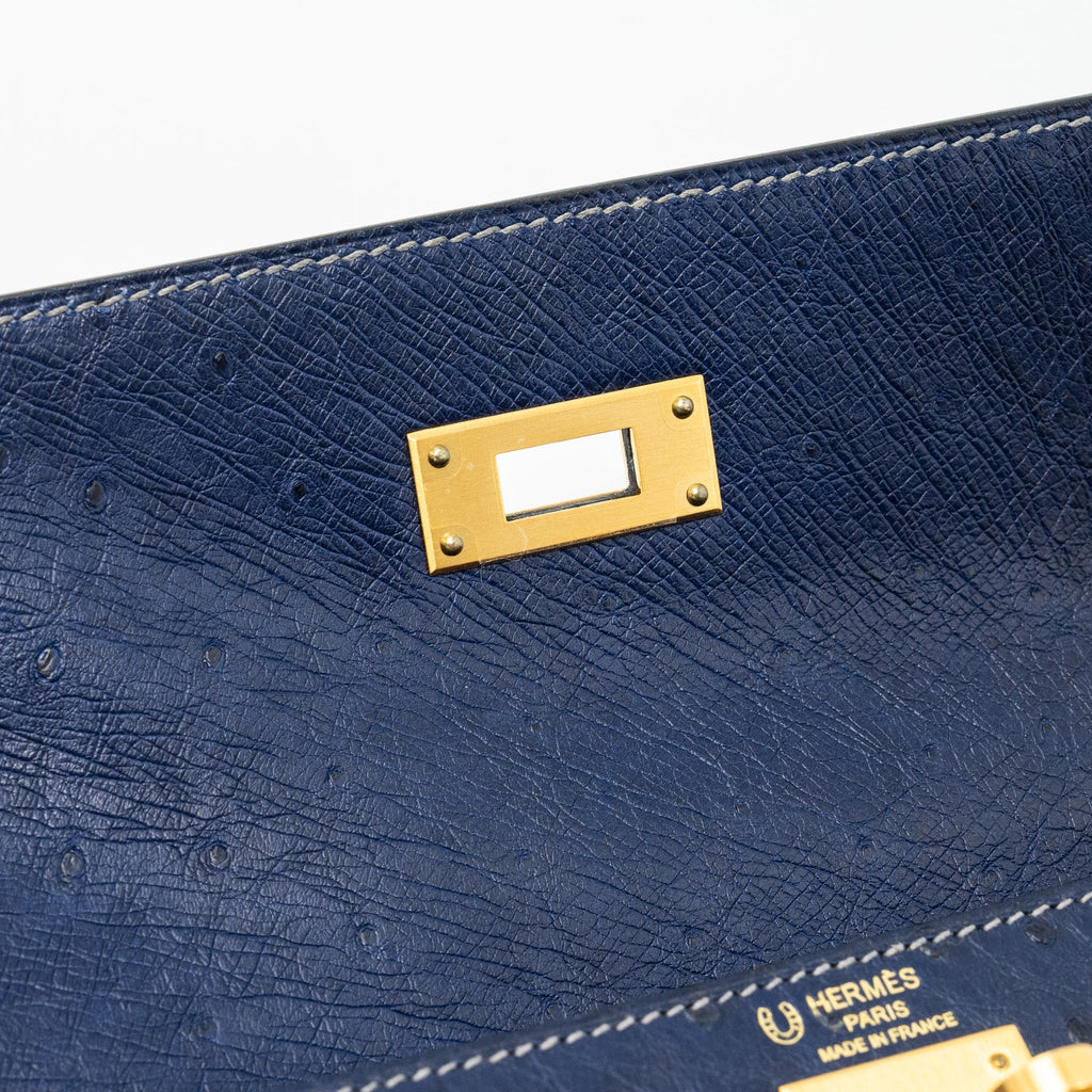 HERMES KELLY 28 OSTRICH BLUE IRIS/ GRIS AGATE GHW