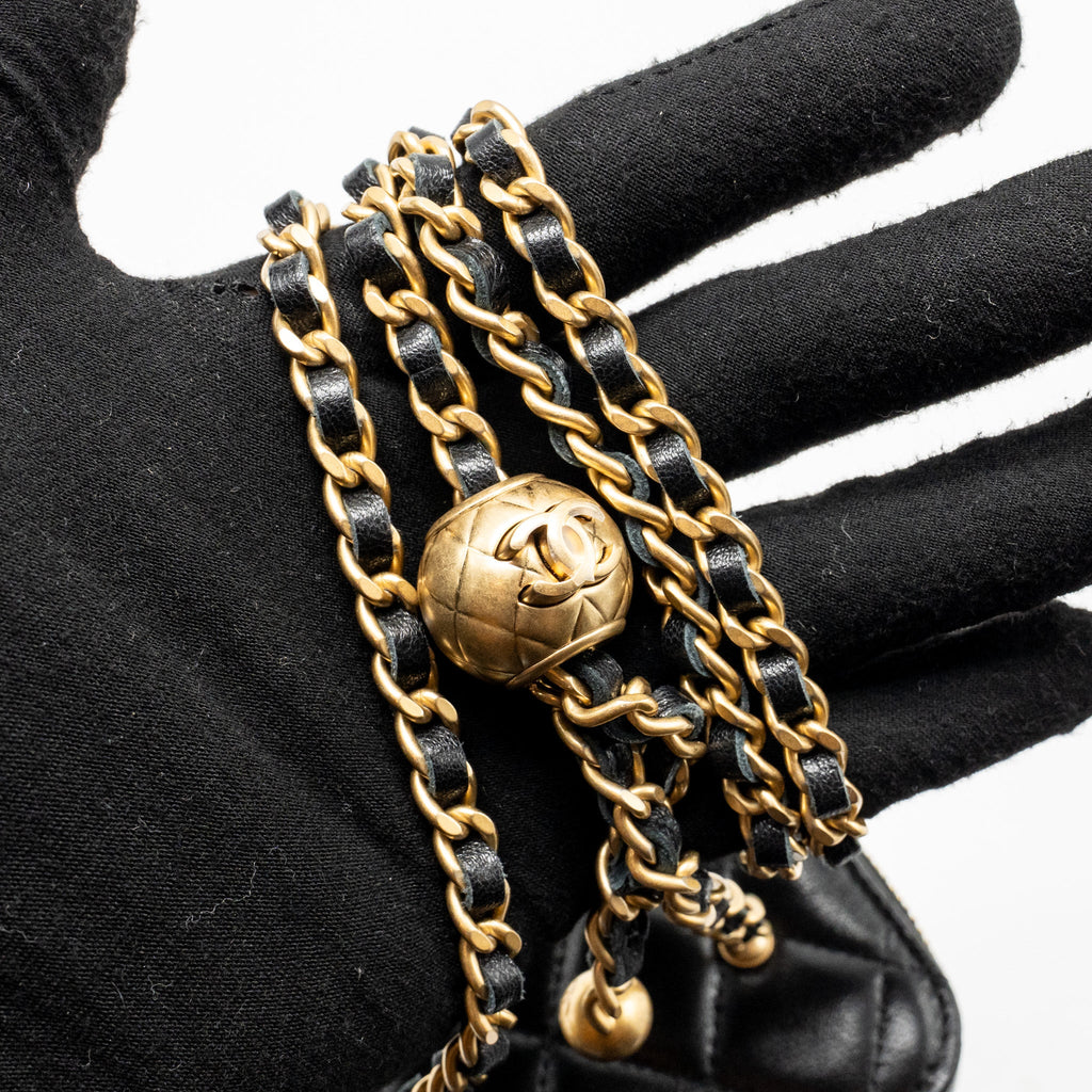 CHANEL PEARL CRUSH MINI VANITY WITH CHAIN LAMBSKIN BLACK GHW (MICROCHIP)