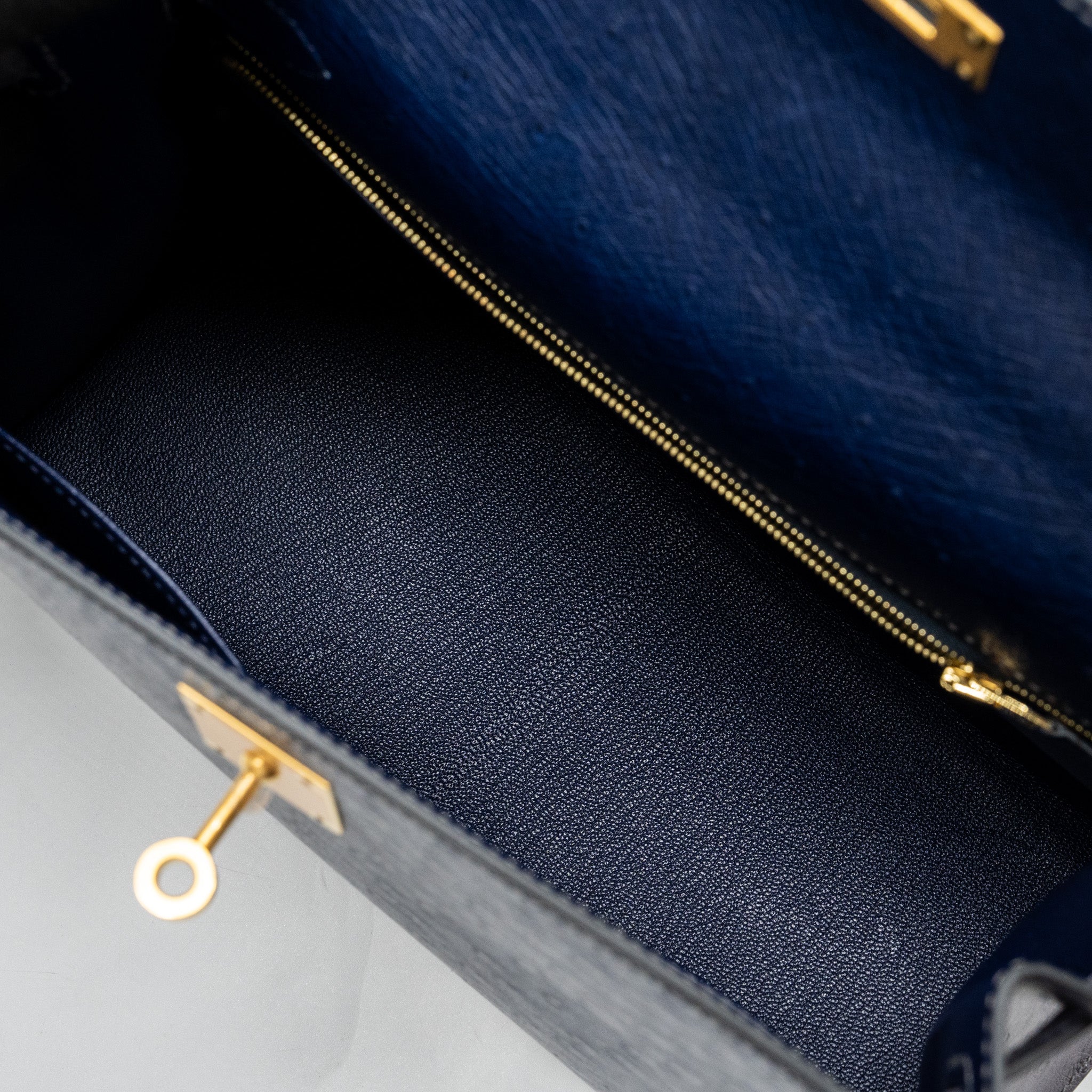 HERMES KELLY 28 OSTRICH BLUE IRIS/ GRIS AGATE GHW