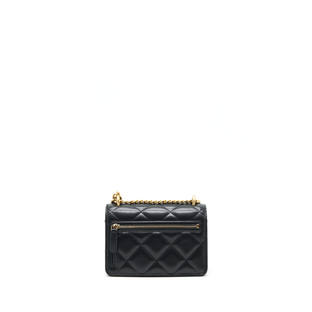 CHANEL 22P SEASONAL MINI FLAP BAG LAMBSKIN BLACK WITH GOLD/ BLACK HARDWARE