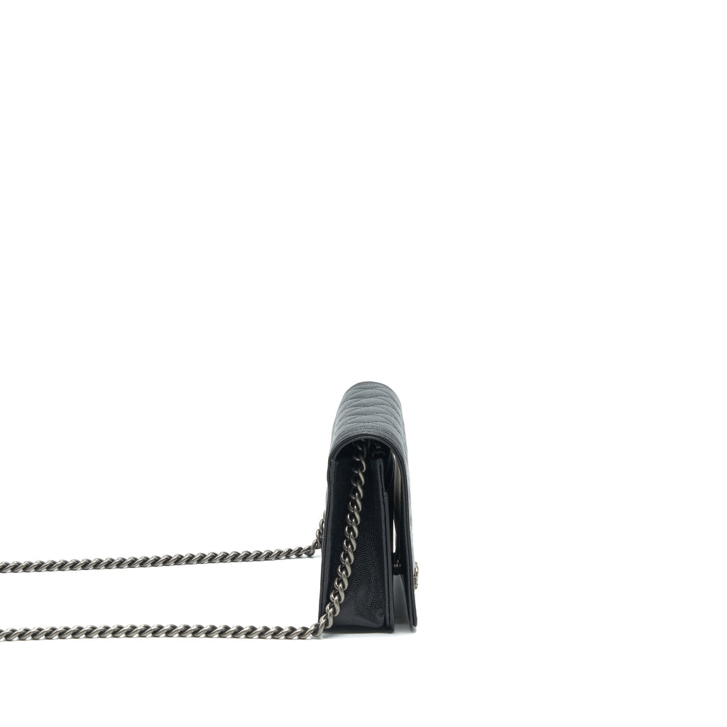 CHANEL BOY WALLET ON CHAIN CAVIAR BLACK RUTHENIUM HARDWARE (MICROCHIP)