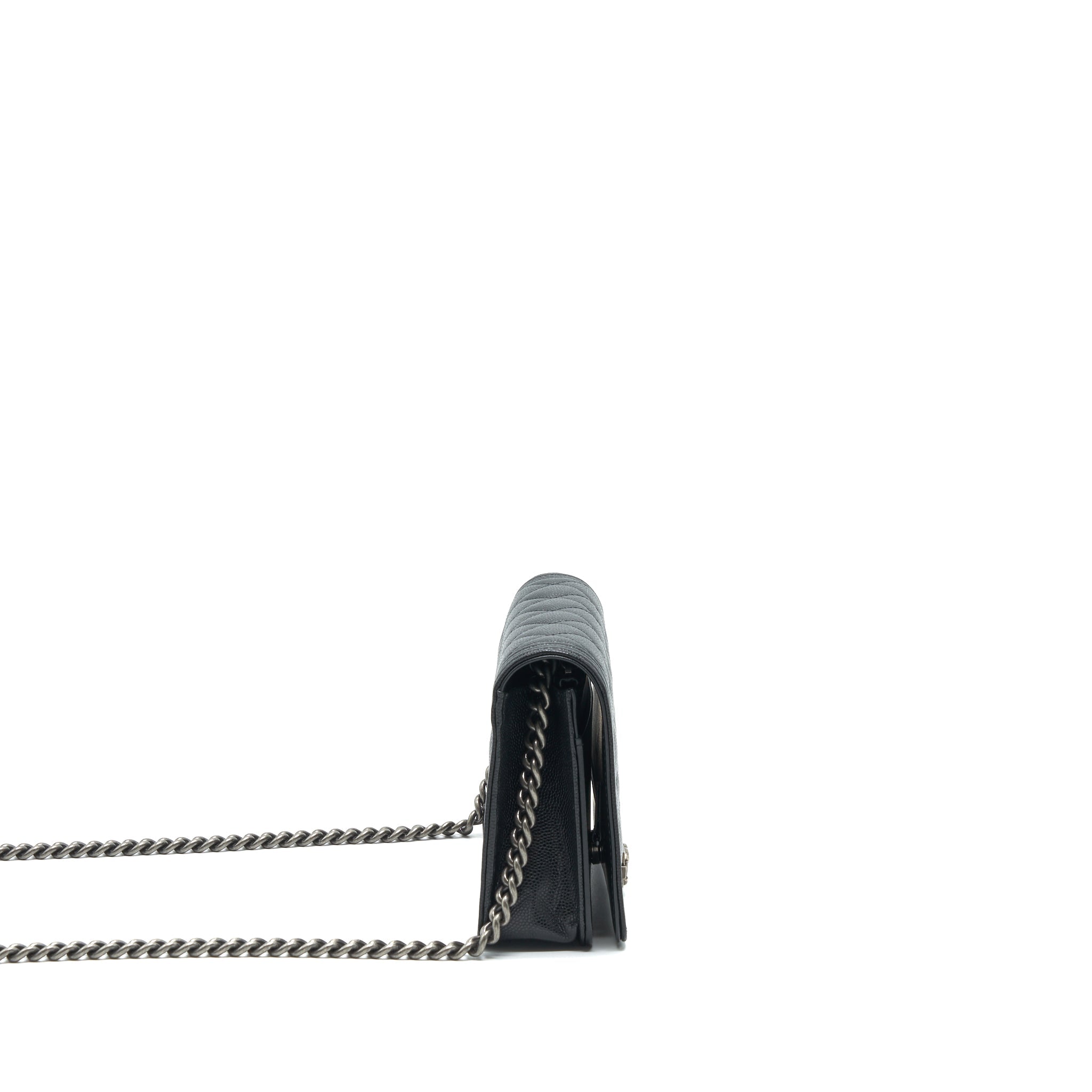 CHANEL BOY WALLET ON CHAIN CAVIAR BLACK RUTHENIUM HARDWARE (MICROCHIP)