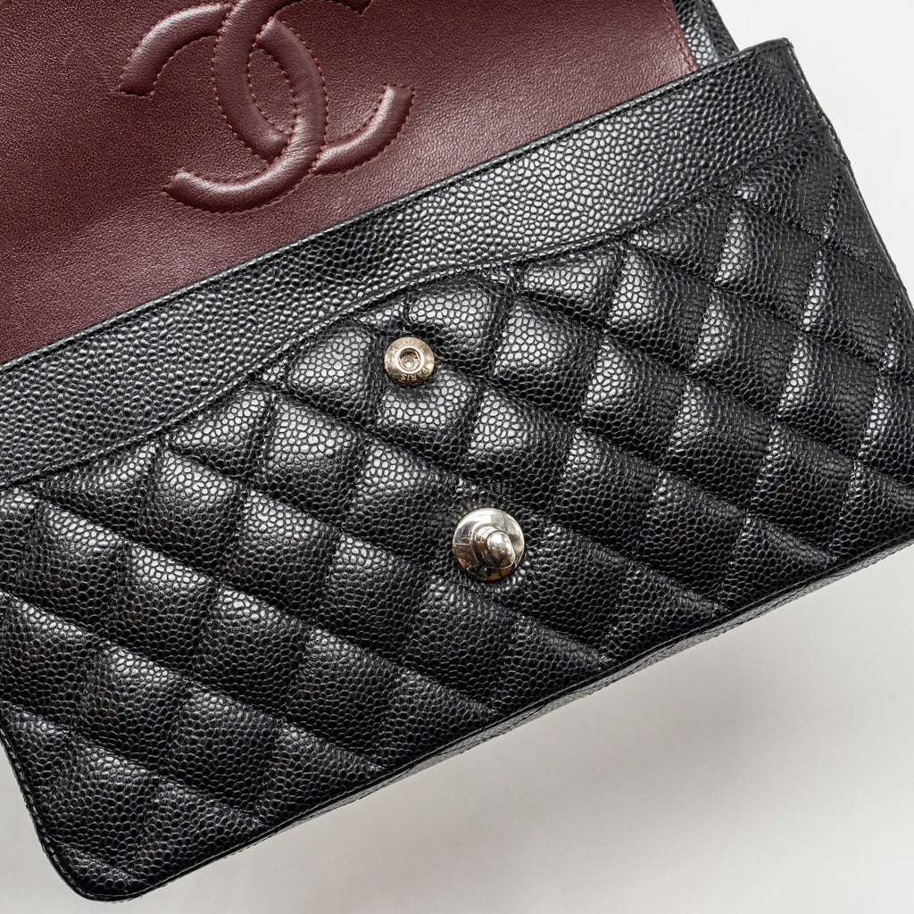 CHANEL MEDIUM CLASSIC DOUBLE FLAP BAG CAVIAR BLACK SHW (MICROCHIP)