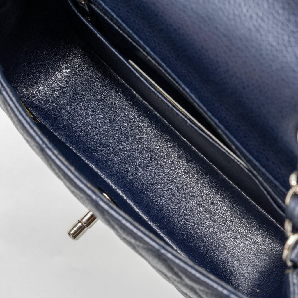 CHANEL CLASSIC MINI RECTANGULAR FLAP BAG CAVIAR NAVY SHW