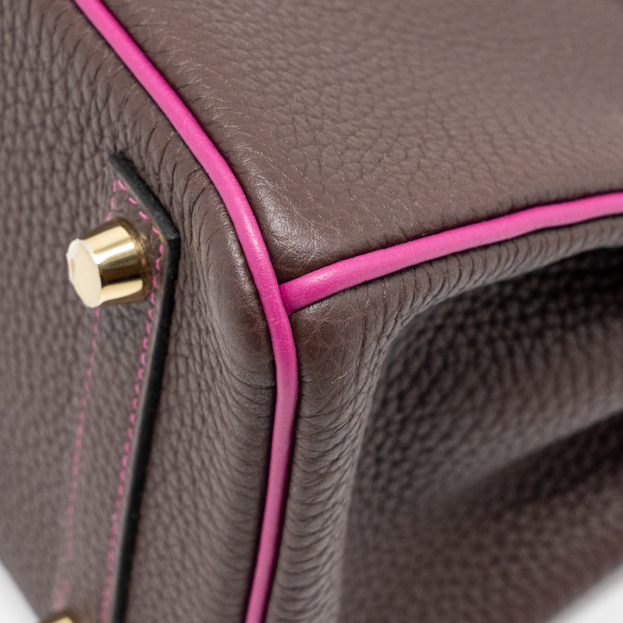 HERMES BIRKIN 25 TOGO CHOCOLATE / ROSE POURPRE BRUSHED GHW