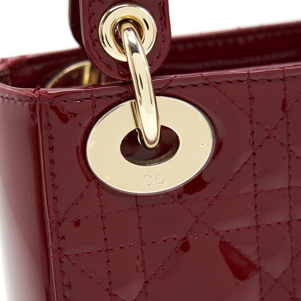 DIOR MINI LADY DIOR PATENT LEATHER RED WITH LGHW