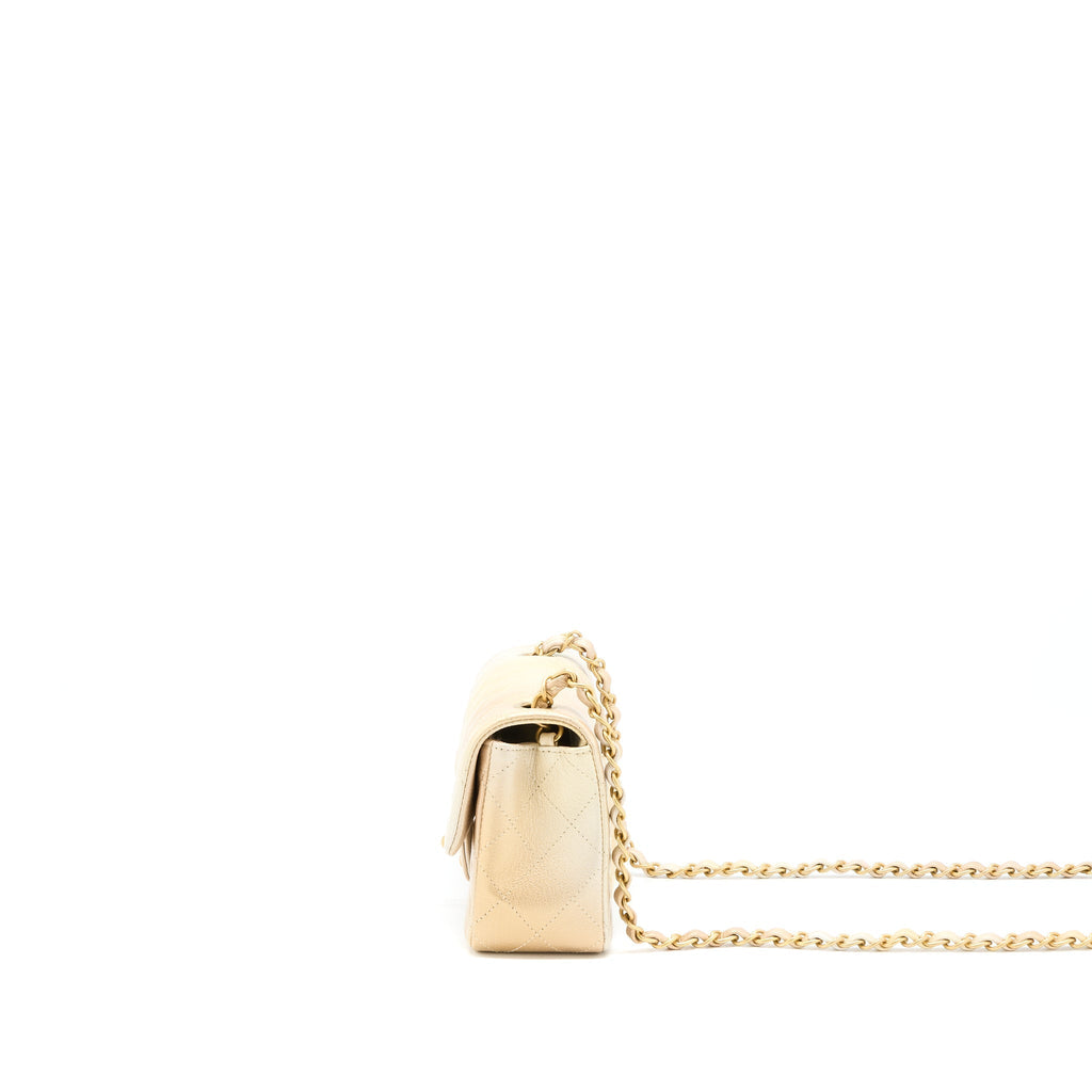 CHANEL 22C MINI RECTANGULAR FLAG BAG GOATSKIN OMBRE BEIGE BRUSHED GHW (MICROCHIP)