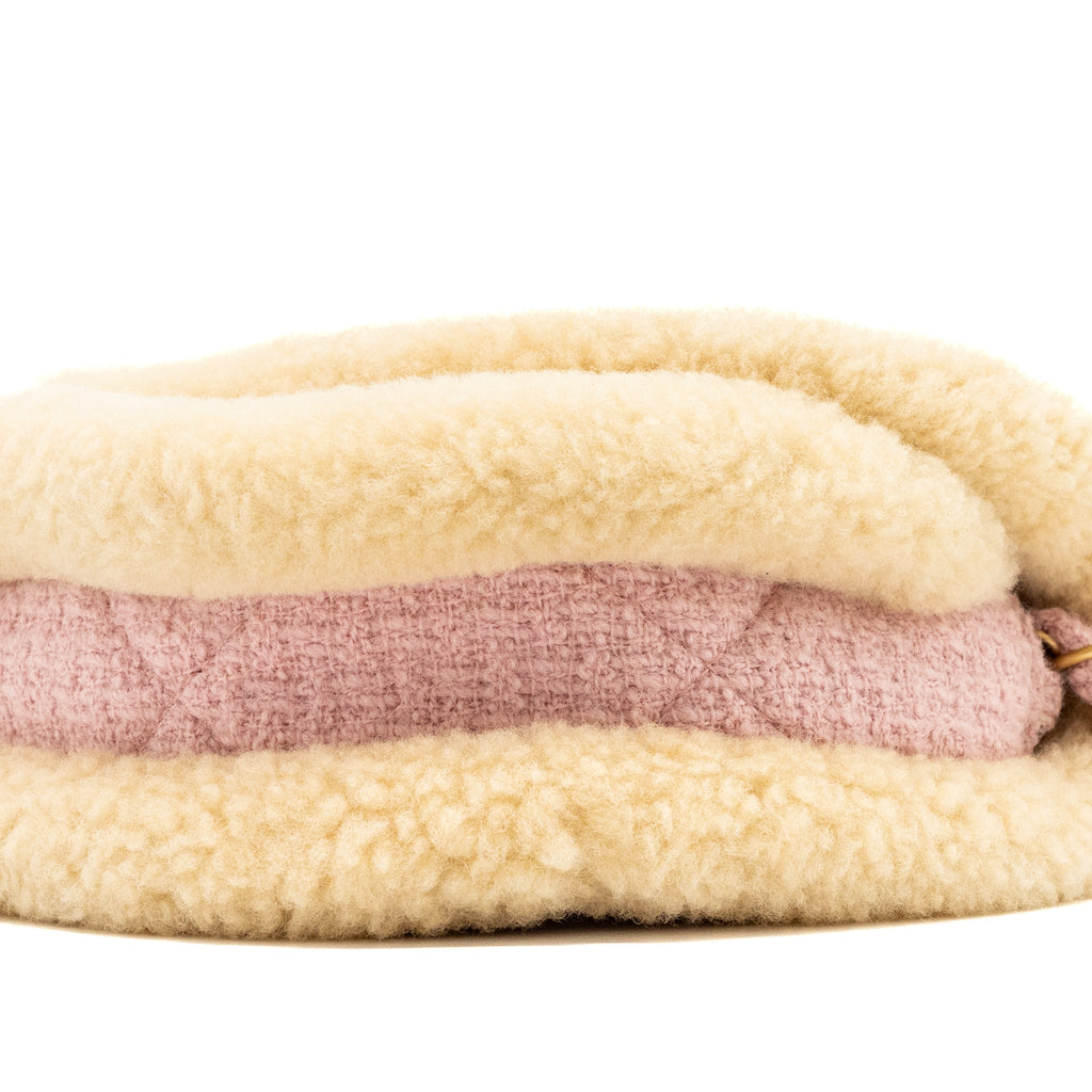 CHANEL 22K COZY COCO ROUND FLAP BAG TWEED/ SHEARLING PINK GHW(MICROCHIP)