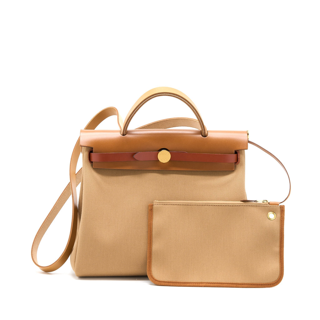 HERMES HERBAG 31 ZIP BAG CANVAS/ HUNTER CHAI/ NATU SABLE/FAUVE/CUIVRE GHW