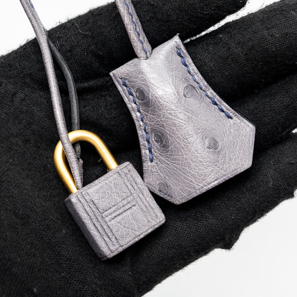 HERMES KELLY 28 OSTRICH BLUE IRIS/ GRIS AGATE GHW