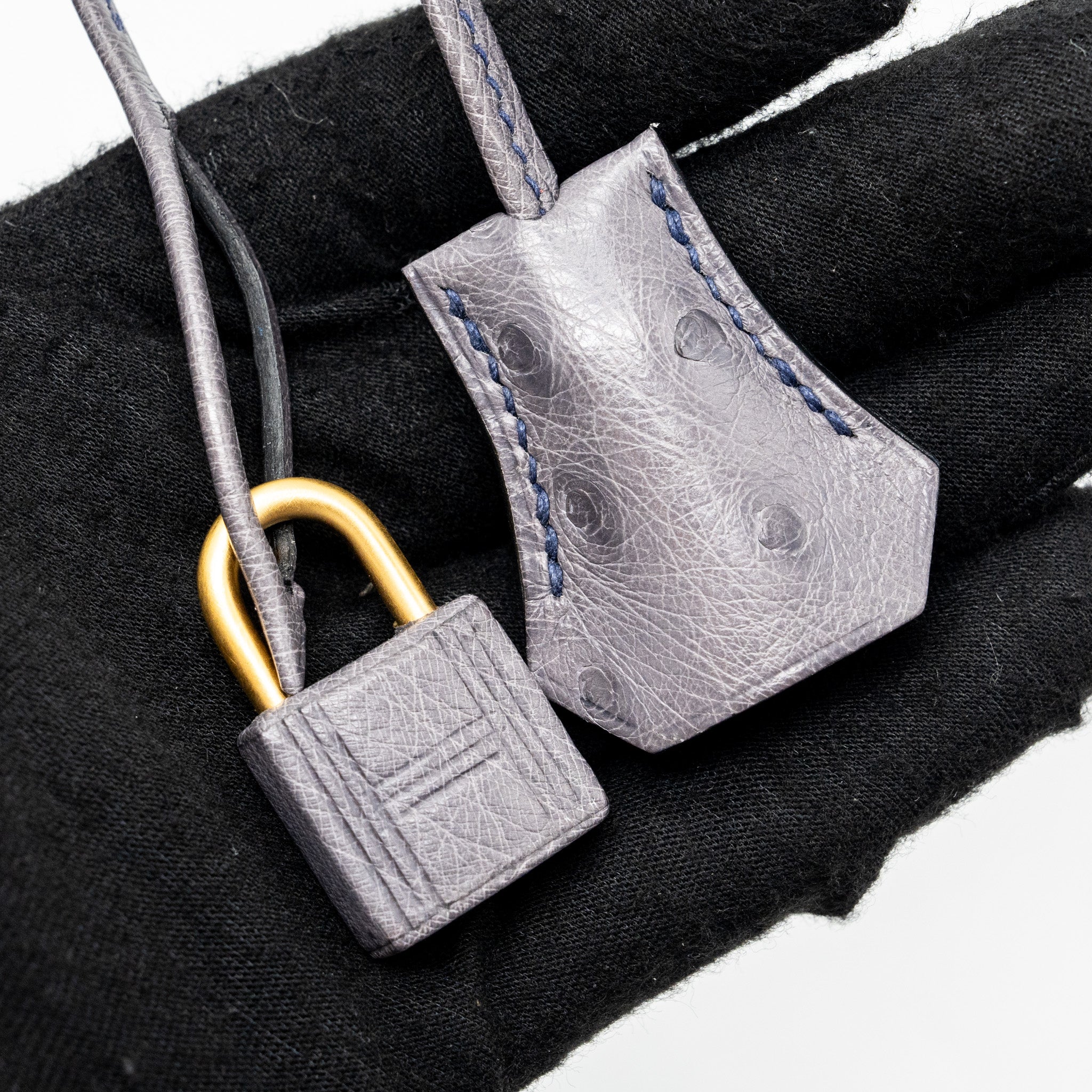 HERMES KELLY 28 OSTRICH BLUE IRIS/ GRIS AGATE GHW