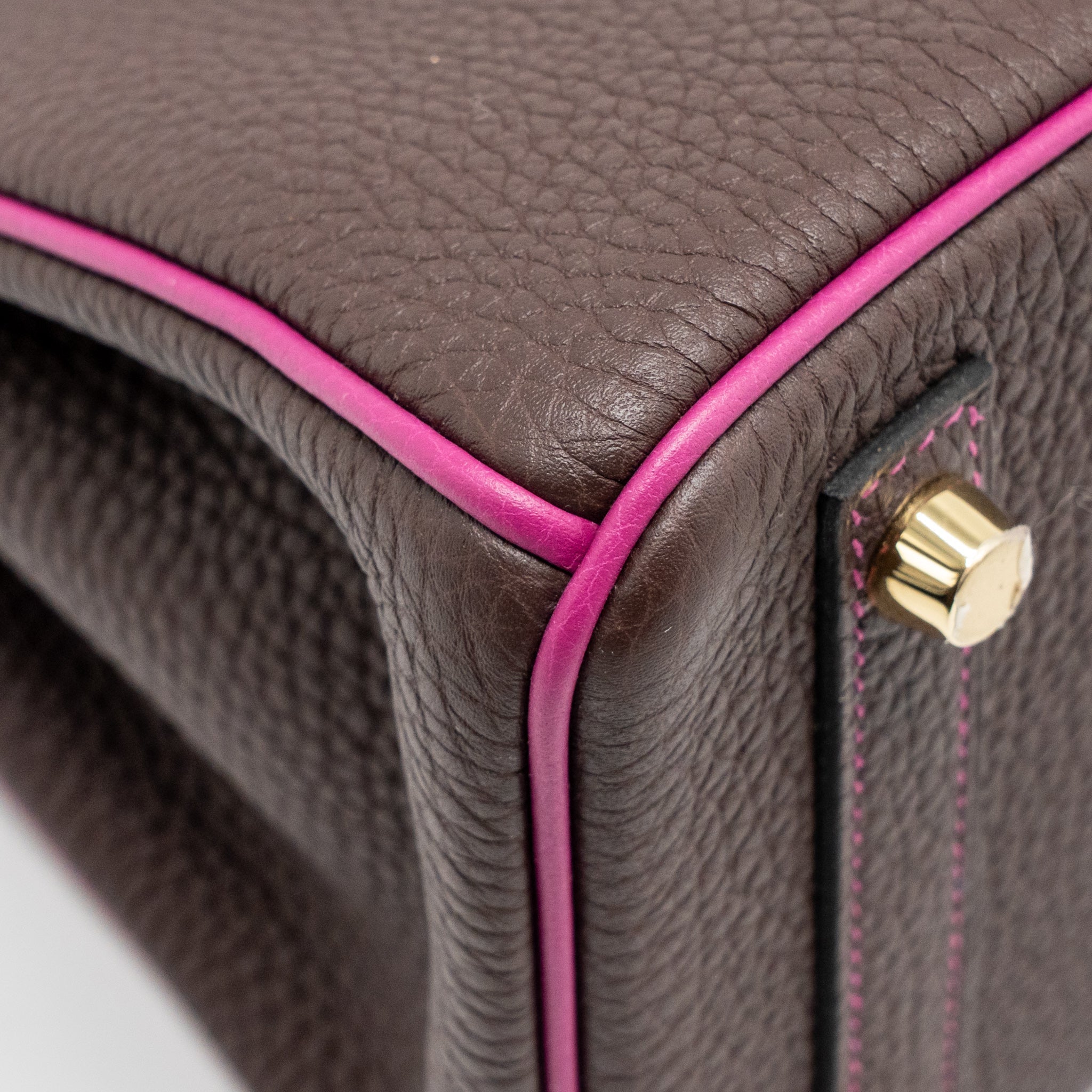 HERMES BIRKIN 25 TOGO CHOCOLATE / ROSE POURPRE BRUSHED GHW
