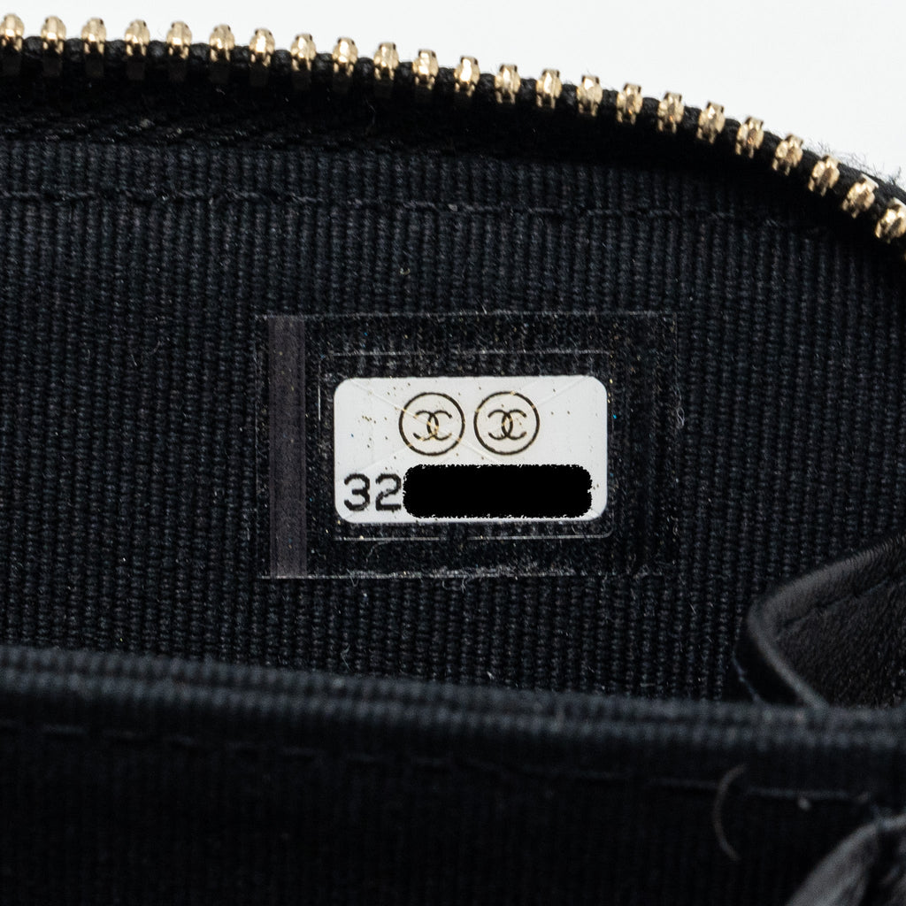CHANEL BOY ZIPPER CARD HOLDER WITH CHAIN CAVIAR BLACK LGHW