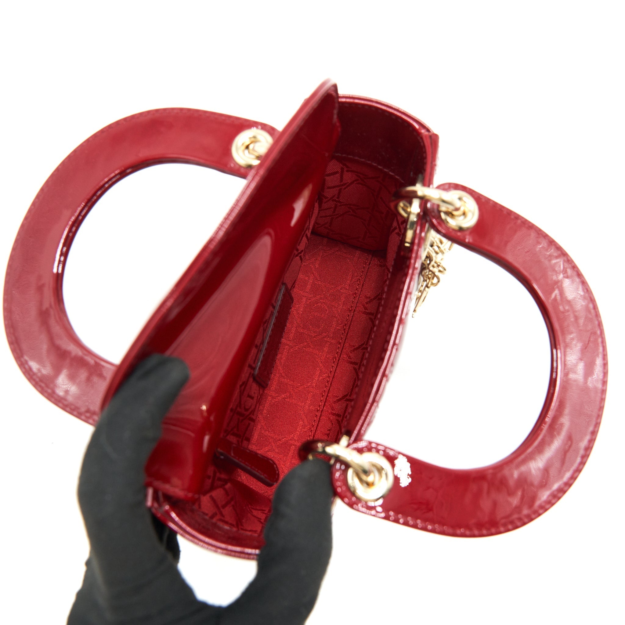 CHRISTIAN DIOR MINI LADY DIOR PATENT LEATHER RED WITH LGHW