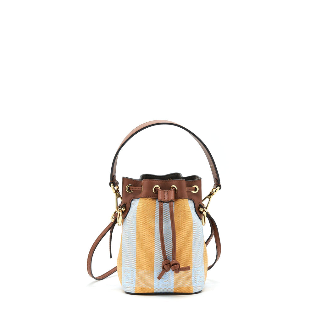 FENDI MINI MON TRESOR BUCKET BAG YELLOW AND LIGHT BLUE