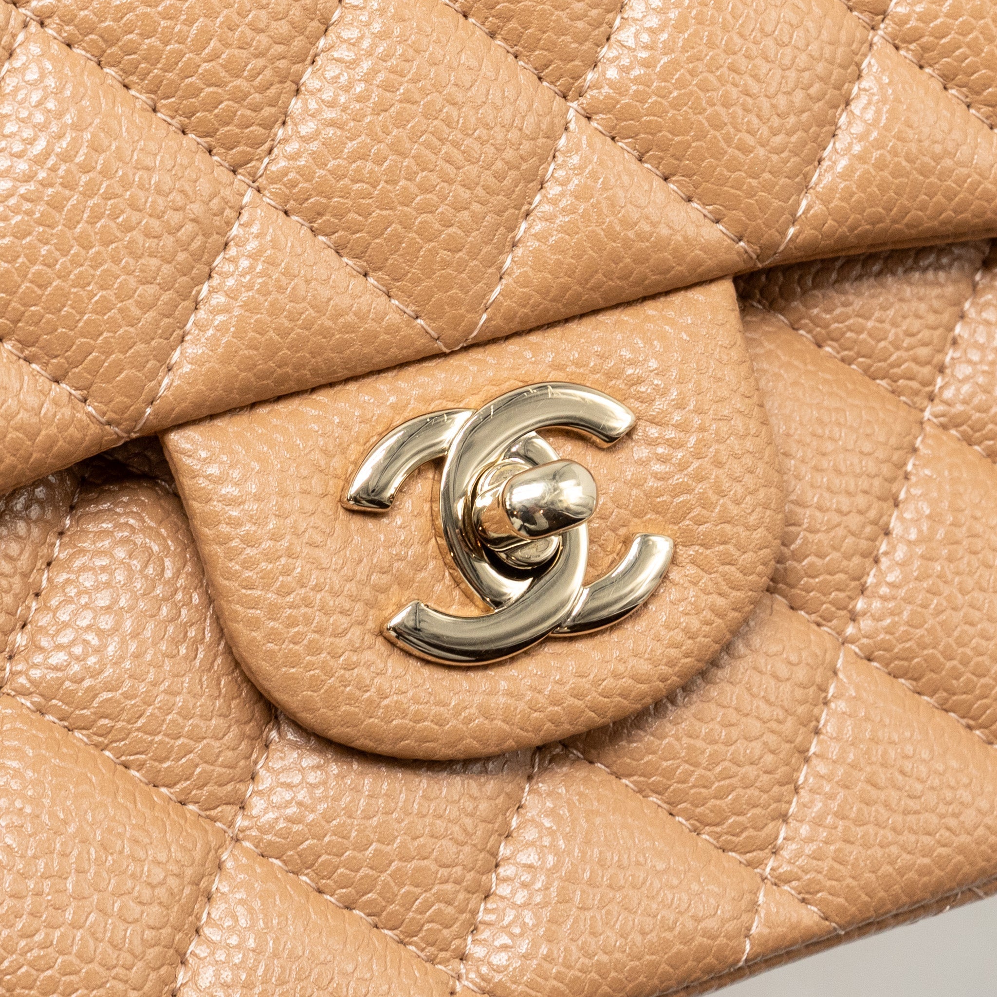 CHANEL MEDIUM CLASSIC DOUBLE FLAP BAG CAVIAR DARK BEIGE LGHW