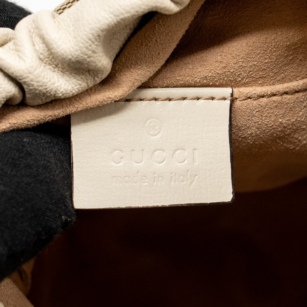 GUCCI HORSEBIT 1955 BUCKET BAG CALFSKIN/CANVAS BEIGE/WHITE GHW