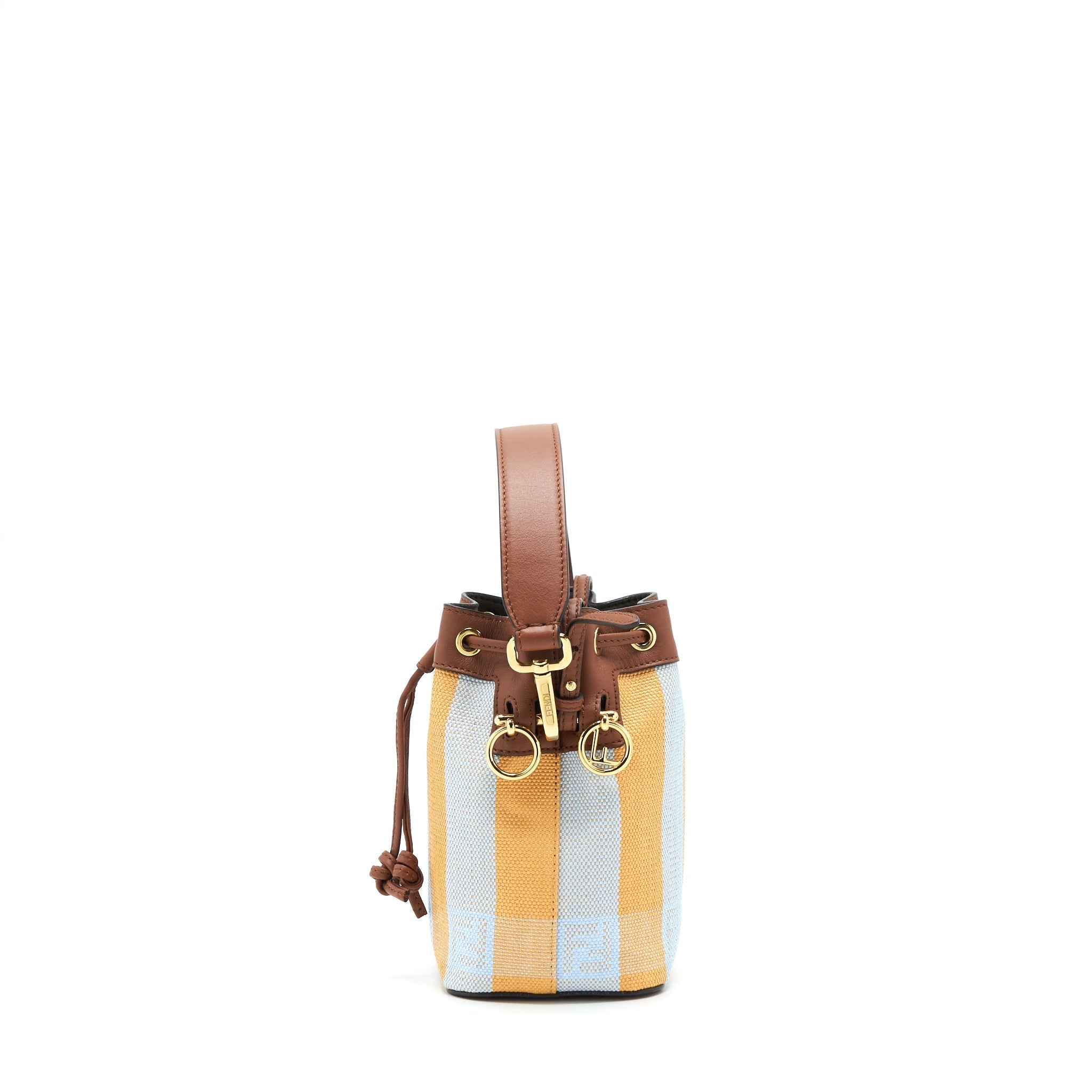 FENDI MINI MON TRESOR BUCKET BAG YELLOW AND LIGHT BLUE