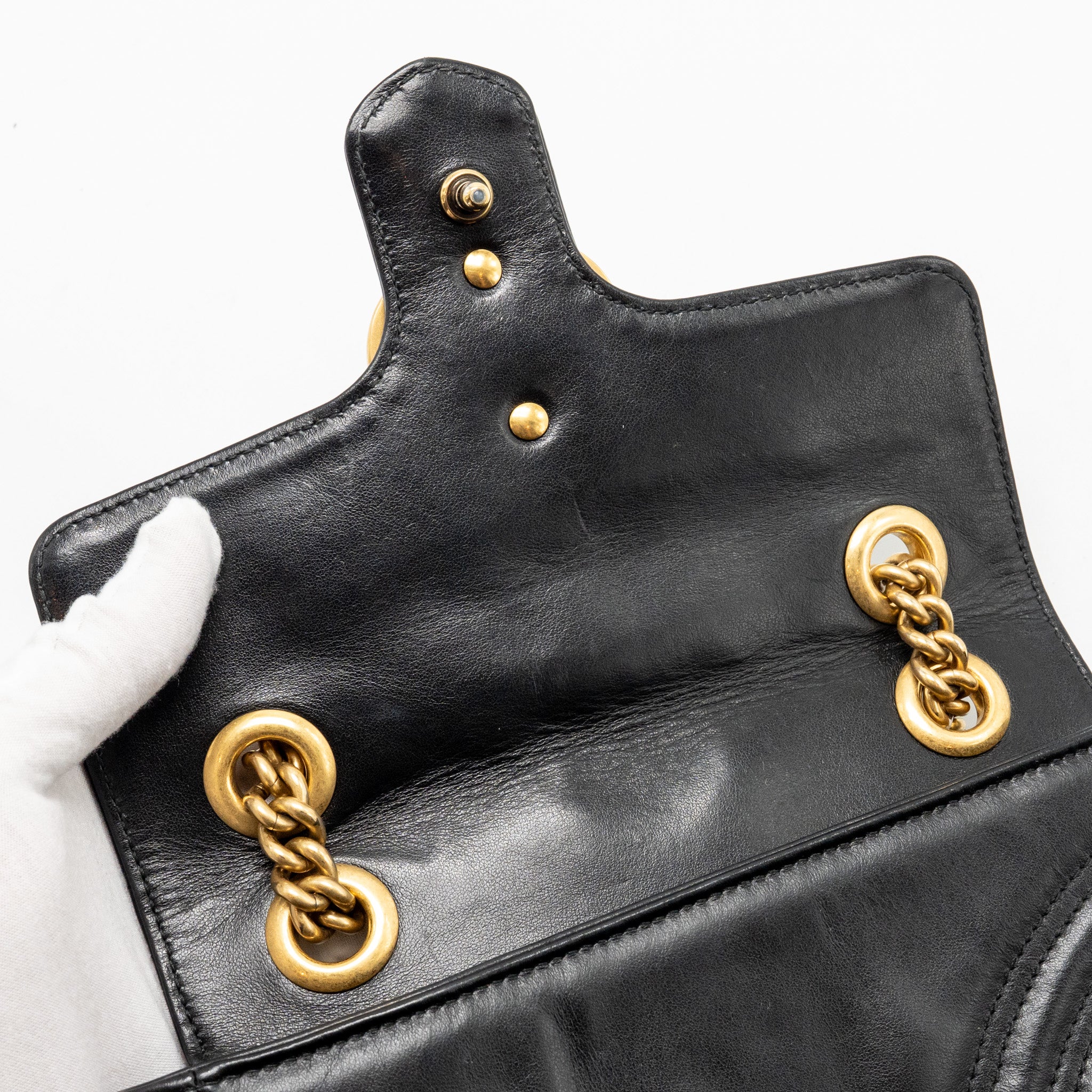 GUCCI MINI GG MARMONT FLAP BAG CALFSKIN BLACK GHW