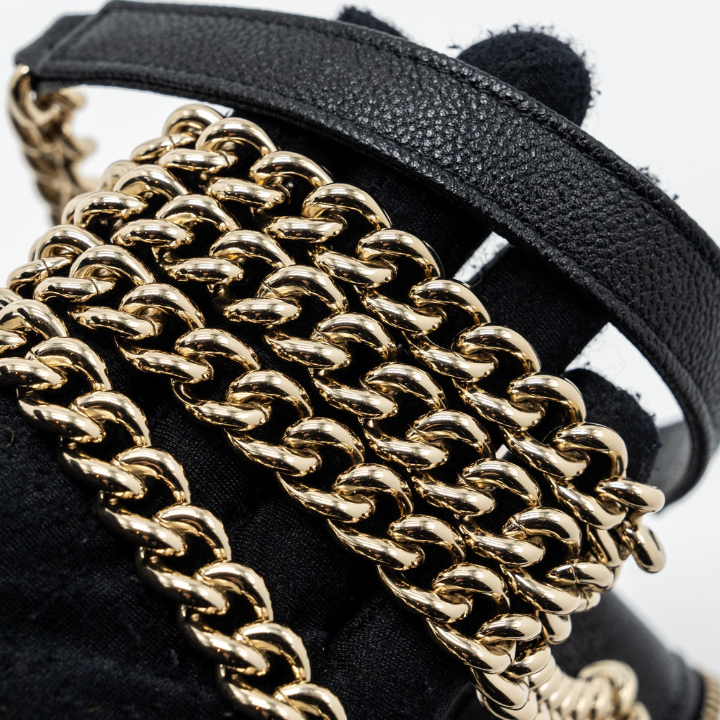 CHANEL BOY ZIPPER CARD HOLDER WITH CHAIN CAVIAR BLACK LGHW