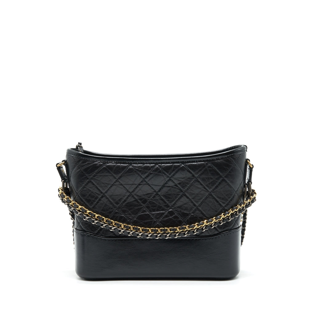 CHANEL GABRIELLE HOBO BAG WITH HANDLE NEW MEDIUM CALFSKIN BLACK WITH GOLD/SLIVER HARDWARE