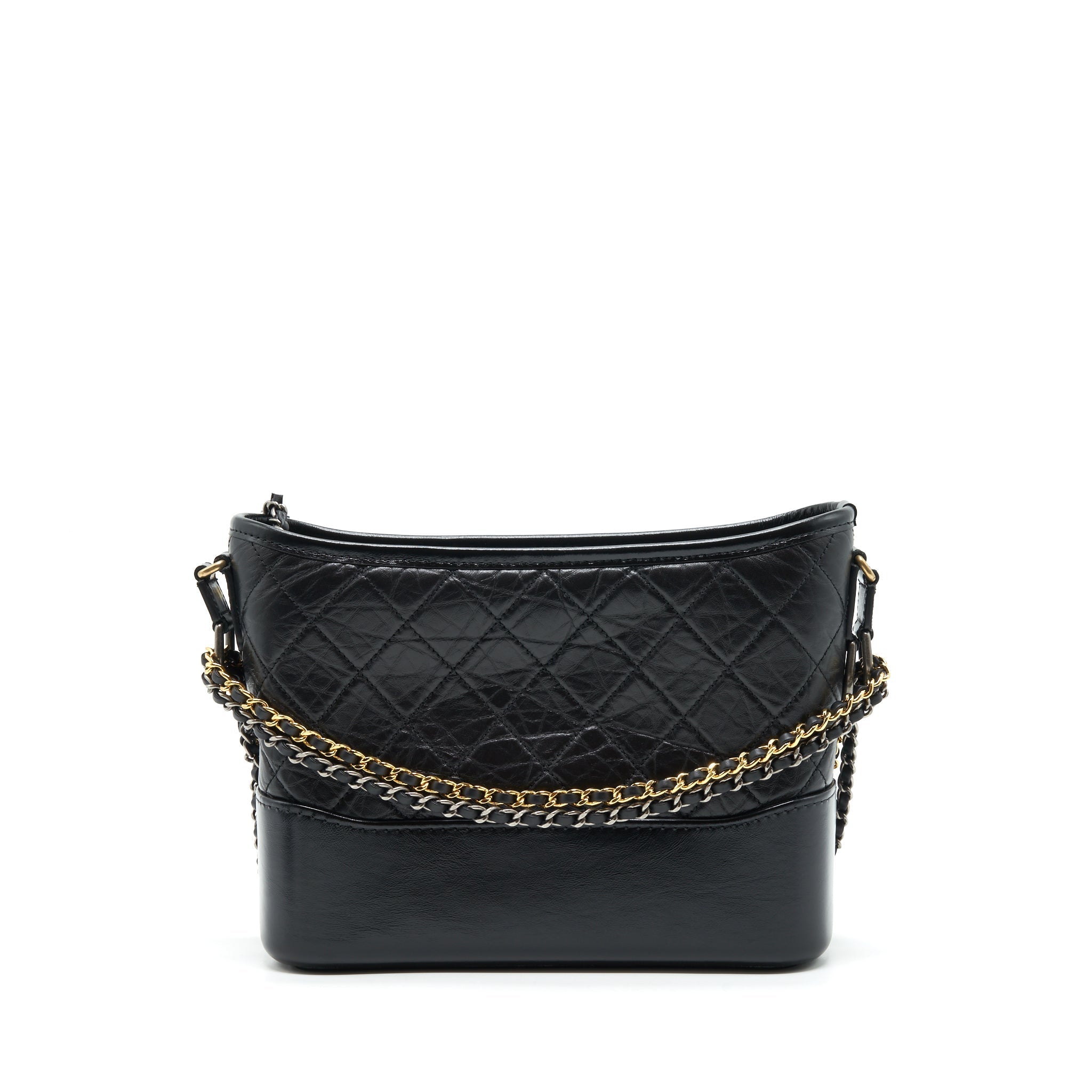 CHANEL GABRIELLE HOBO BAG WITH HANDLE NEW MEDIUM CALFSKIN BLACK WITH GOLD/SLIVER HARDWARE