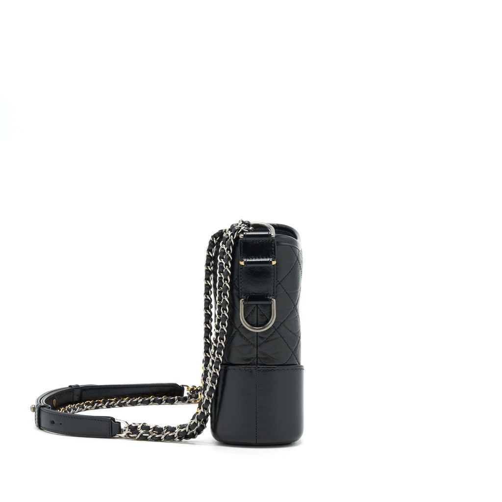 CHANEL GABRIELLE HOBO BAG WITH HANDLE NEW MEDIUM CALFSKIN BLACK WITH GOLD/SLIVER HARDWARE