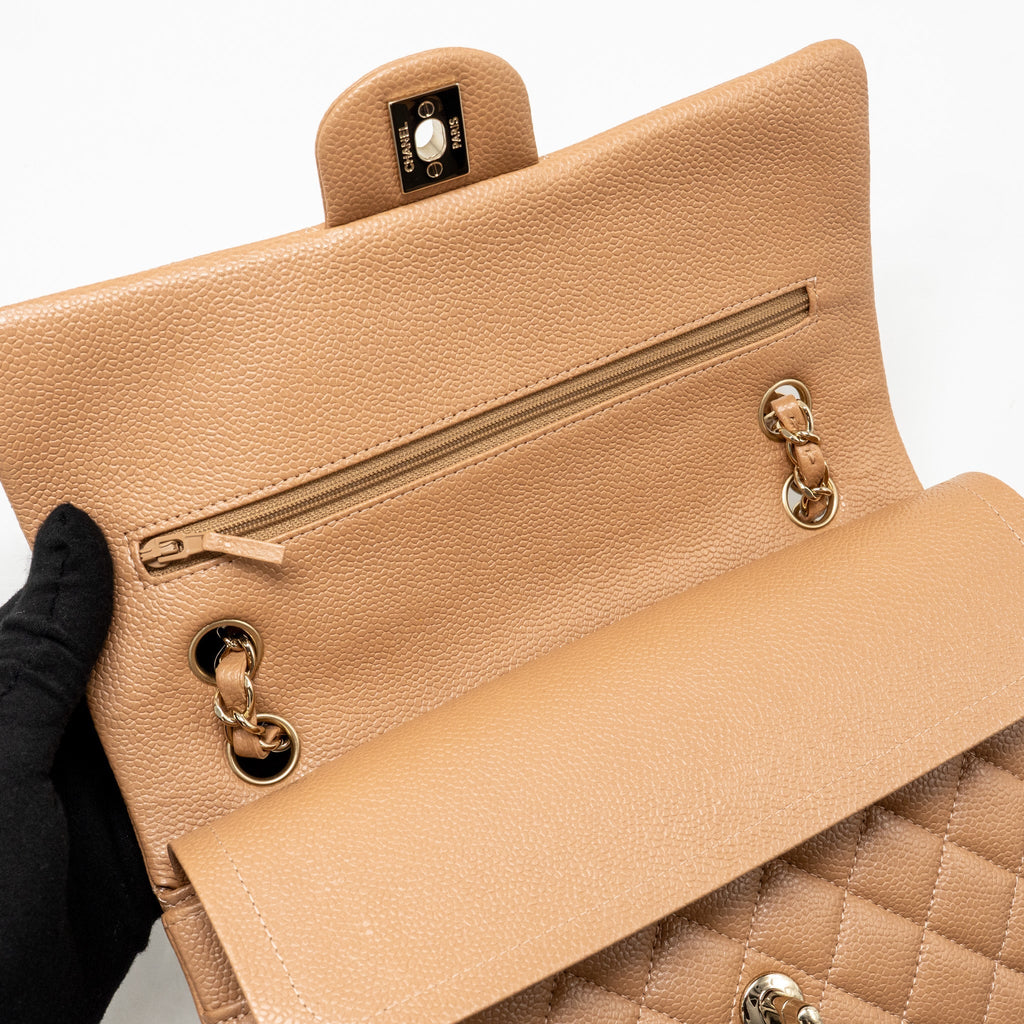 CHANEL MEDIUM CLASSIC DOUBLE FLAP BAG CAVIAR DARK BEIGE LGHW