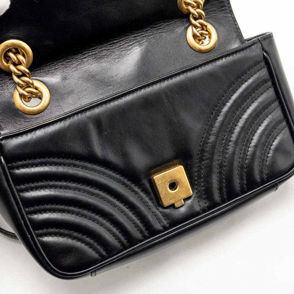 GUCCI MINI GG MARMONT FLAP BAG CALFSKIN BLACK GHW