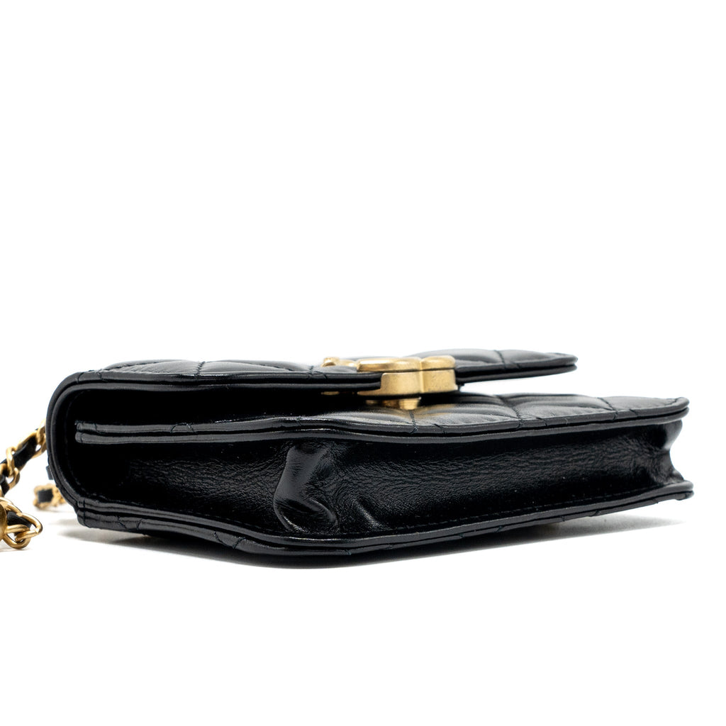 CHANEL 21A GOLD CRUSH COIN PURSE WITH CHAIN CALFSKIN BLACK GHW